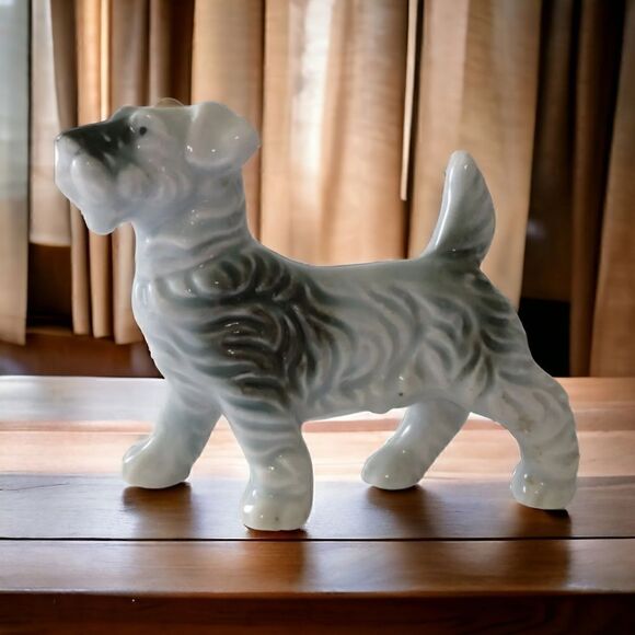 Vintage Porcelain Terrier Figure Japan Dog Wired Haired Kerry Blue Airedale. - Picture 1 of 16